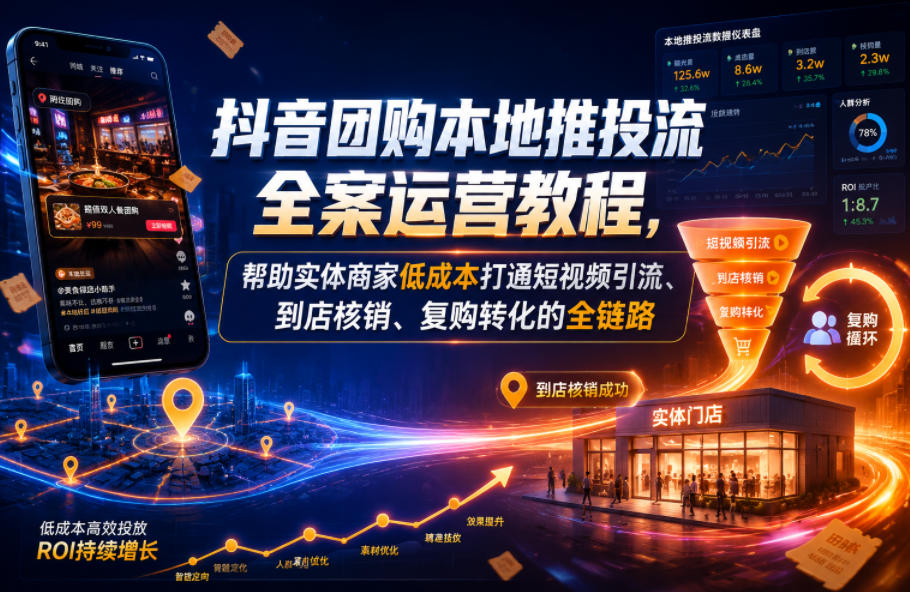 抖音团购本地推投流全案运营教程,帮助实体商家低成本打通短视频引流、到店核销、复购转化的全链路-智云网创 - 网创副业项目资源站
