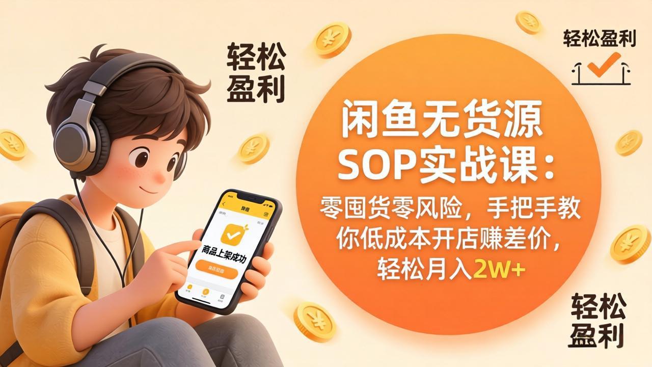 闲鱼无货源SOP实战课：零囤货零风险，手把手教你低成本开店赚差价，轻松月入2w+-智云网创 - 网创副业项目资源站