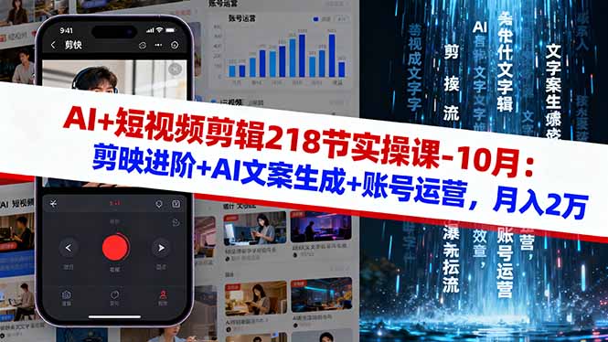 AI+短视频剪辑218节实操课-10月:剪映进阶+AI文案生成+账号运营,月入2万-智云网创 - 网创副业项目资源站