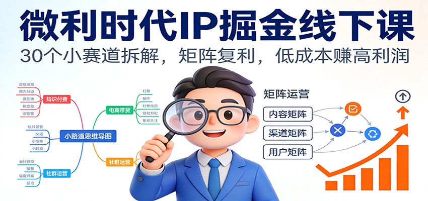 微利时代IP掘金线下课:30个小赛道拆解,矩阵复利,低成本赚高利润-智云网创 - 网创副业项目资源站