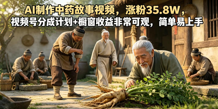 AI制作中药故事视频,涨粉35.8W,视频号分成计划+橱窗收益非常可观,简单易上手-智云网创 - 网创副业项目资源站