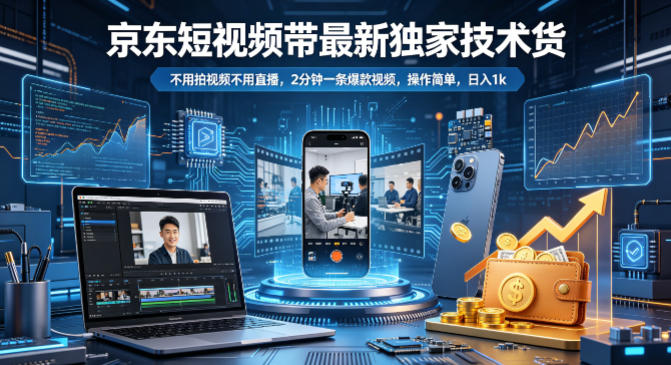 京东短视频带货最新独家技术，不用拍视频不用直播，2分钟一条爆款视频，操作简单，日入1k+【揭秘】-智云网创 - 网创副业项目资源站