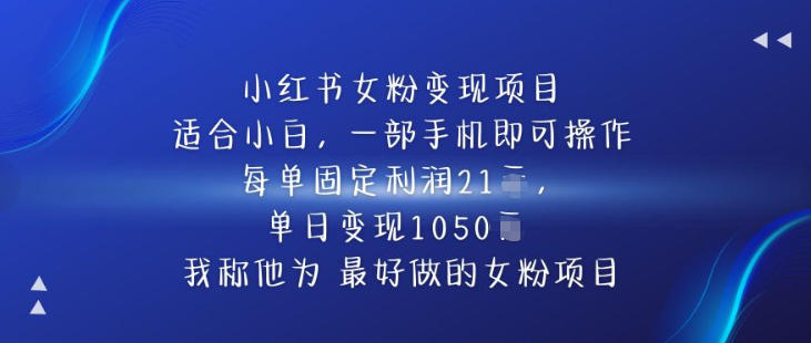 小红书女粉变现项目，单日变现1k+，最好做的女粉项目-智云网创 - 网创副业项目资源站