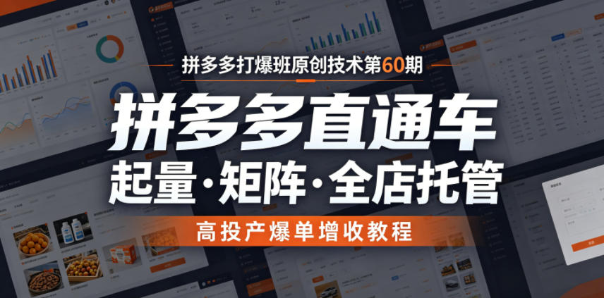 拼多多打爆班原创技术第60期，拼多多直通车，起量・矩阵・全店托管，高投产爆单增收教程-智云网创 - 网创副业项目资源站