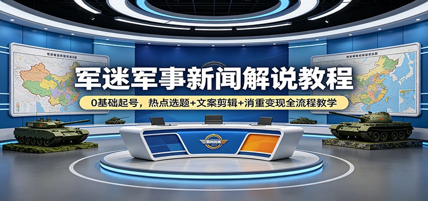 军迷军事新闻解说教程：0基础起号，热点选题+文案剪辑+消重变现全流程教学-智云网创 - 网创副业项目资源站
