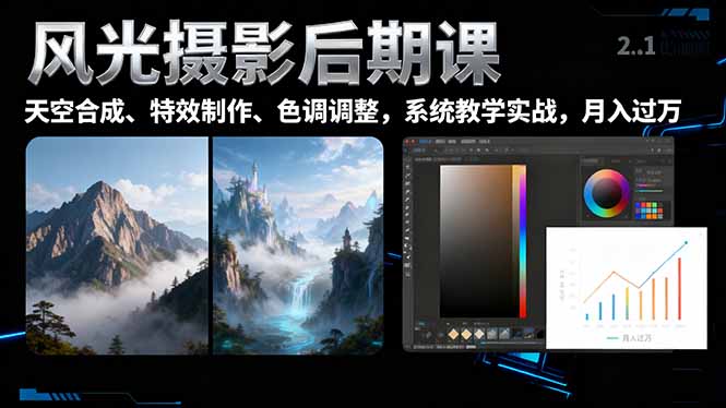 风光摄影后期课,一键换天空合成、特效制作、色调调整,月入过万-智云网创 - 网创副业项目资源站