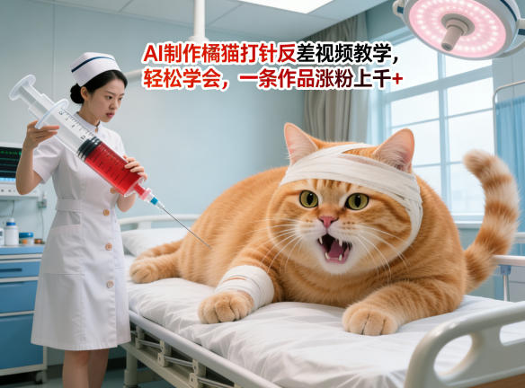 AI制作橘猫打针反差视频教学，轻松学会，一条作品涨粉上千+-智云网创 - 网创副业项目资源站