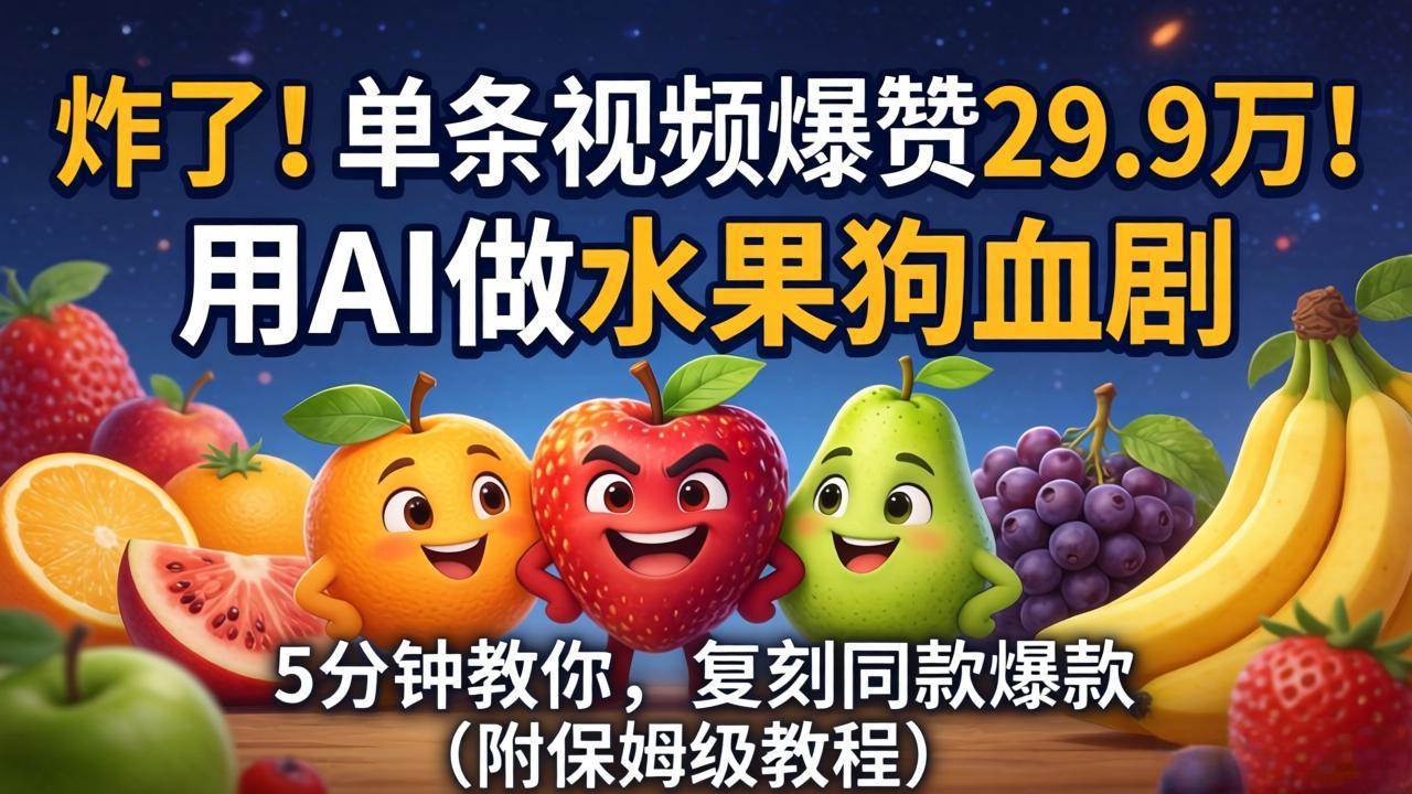 (18206期)炸了!单条视频爆赞 29.9 万!用 AI 做水果狗血剧,5 分钟教你,复刻同款爆款(附保姆级教程)-智云网创 - 网创副业项目资源站