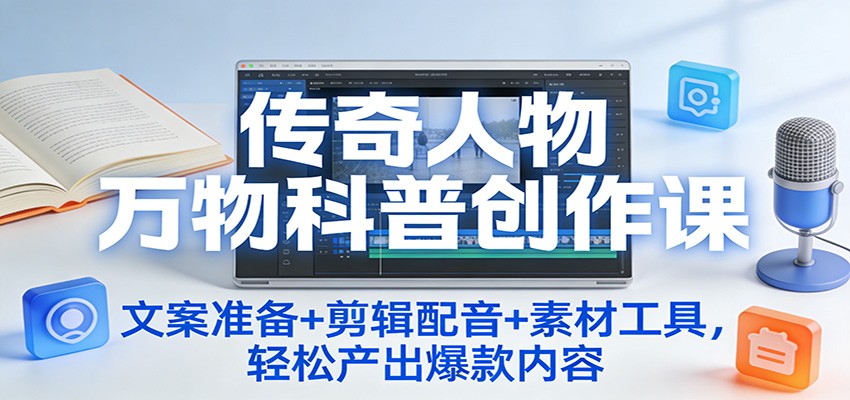 传奇人物万物科普创作课：文案准备+剪辑配音+素材工具，轻松产出爆款内容-智云网创 - 网创副业项目资源站