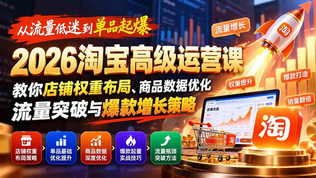 （20952期）从流量低迷到单品起爆：2026淘宝高级运营课教你店铺权重布局、商品数据优化、流量突破与爆款增长策略-智云网创 - 网创副业项目资源站