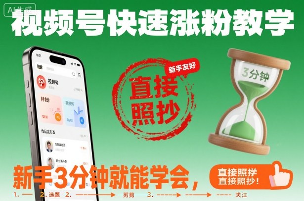 视频号快速涨粉教学,新手3分钟就能学会,直接照抄!-智云网创 - 网创副业项目资源站
