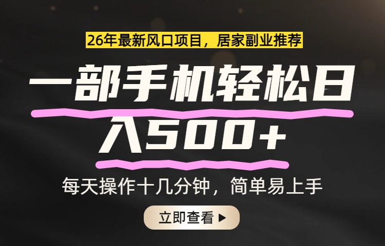 26年居家副业首选,一部手机轻松日入500+,长期稳定可做-智云网创 - 网创副业项目资源站