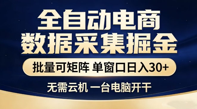 全自动电商数据集掘金，批量可矩阵，单窗口日入30+，无需云机，一台电脑开干【揭秘】-智云网创 - 网创副业项目资源站