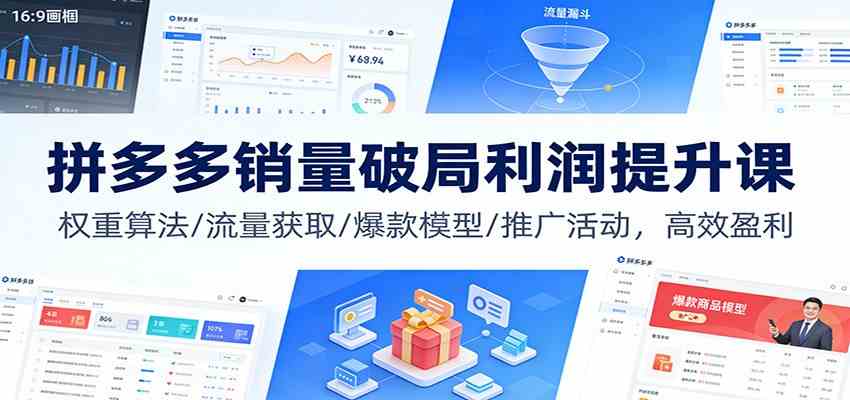 拼多多销量破局利润提升课:权重算法/流量获取/爆款模型/推广活动,高效盈利-智云网创 - 网创副业项目资源站