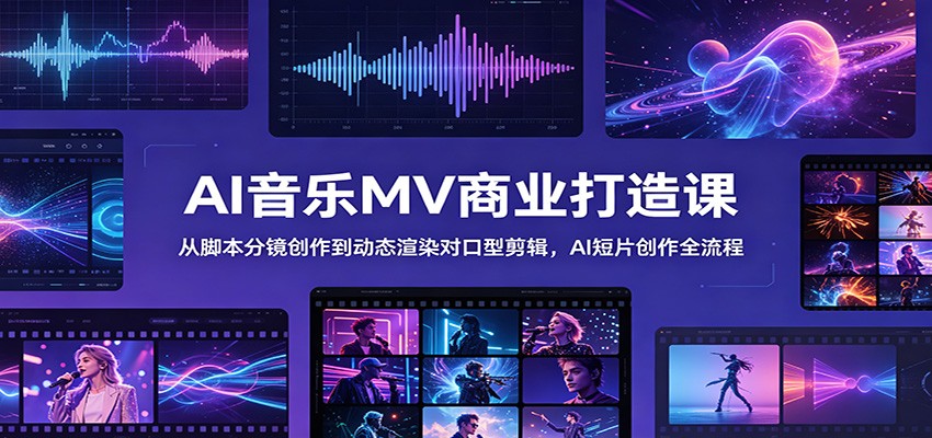 AI音乐MV商业打造课：从脚本分镜创作到动态渲染对口型剪辑，AI短片创作全流程-智云网创 - 网创副业项目资源站