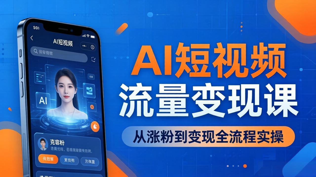 AI短视频流量变现课：一部手机玩转数字人克隆+爆款制作，从涨粉到变现全流程实操-智云网创 - 网创副业项目资源站