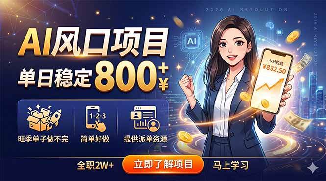 (18691期)AI风口项目,单日稳定800+,旺季单子做不完,简单好做,提供派单资源-智云网创 - 网创副业项目资源站
