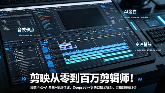 (18867期)剪映从零到百万剪辑师!音效卡点+AI旁白+变速情绪,Deepseek+剪映口播全链路,剪辑效率翻3倍-智云网创 - 网创副业项目资源站
