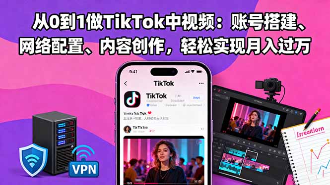从0到1做TikTok中视频:账号搭建、网络配置、内容创作,轻松实现月入过万-智云网创 - 网创副业项目资源站