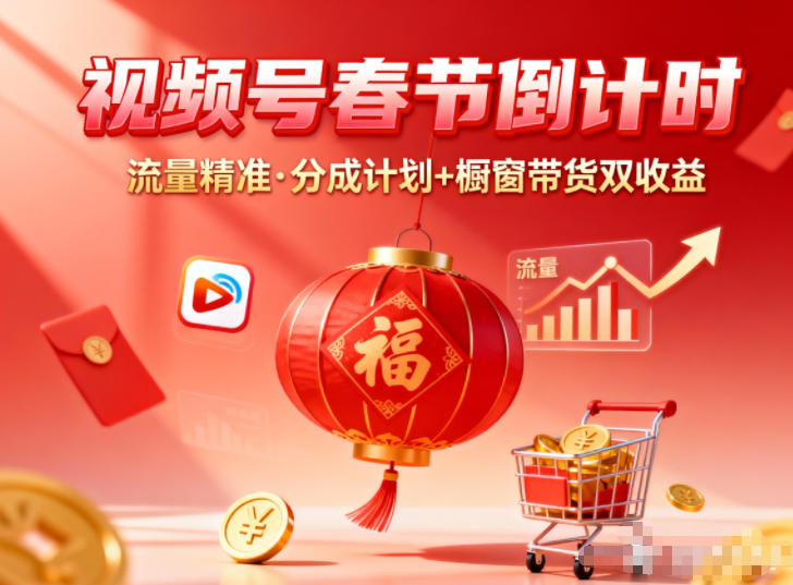 视频号做春节倒计时,流量精准,分成计划+橱窗带货双收益-智云网创 - 网创副业项目资源站