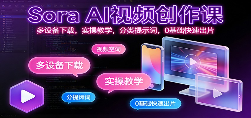 Sora AI视频创作课：多设备下载，实操教学，分类提示词，0基础快速出片-智云网创 - 网创副业项目资源站