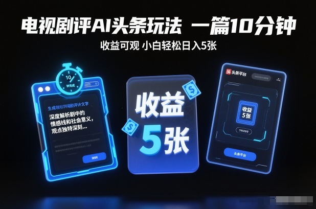电视剧评AI头条玩法，一篇10分钟，收益可观，小白轻松日入5张+【独家】-智云网创 - 网创副业项目资源站