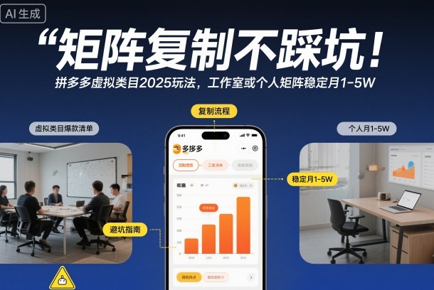 矩阵复制不踩坑！拼多多虚拟类目2025玩法，工作室或者个人矩阵稳定月1-5W【揭秘】-智云网创 - 网创副业项目资源站