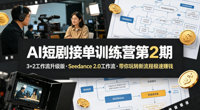 AI短剧接单训练营第2期,3+2工作流升级版,Seedance 2.0工作流,带你玩转新流程极速賺钱-智云网创 - 网创副业项目资源站