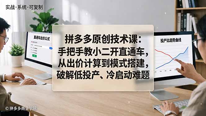 拼多多原创技术课:手把手教小二开直通车,从出价计算到模式搭建,破解低投产、冷启动难题-智云网创 - 网创副业项目资源站