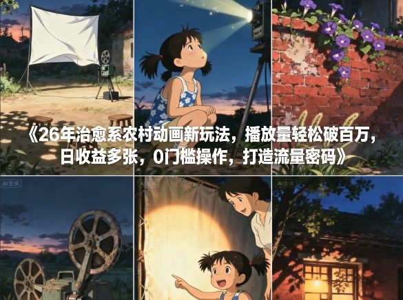 26年治愈系农村动画新玩法,播放量轻松破百万,日收益多张,0门槛操作,打造流量密码-智云网创 - 网创副业项目资源站