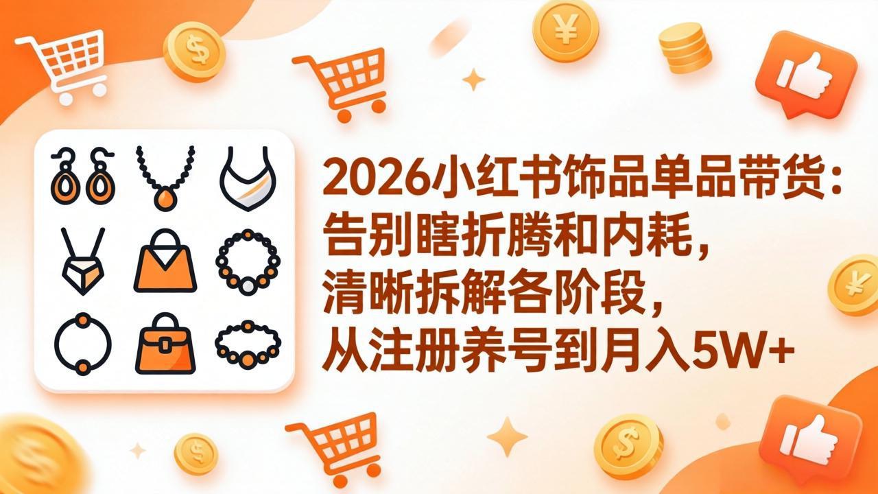2026小红书饰品单品带货：告别瞎折腾和内耗，清晰拆解各阶段，从注册养号到月入5W+-智云网创 - 网创副业项目资源站