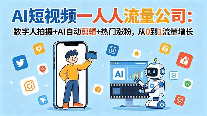 （18864期）AI短视频一人流量公司：数字人拍摄+AI自动剪辑+热门涨粉，从0到1流量增长-智云网创 - 网创副业项目资源站