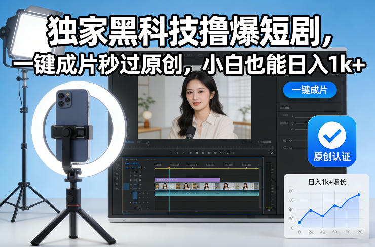 独家黑科技撸爆短剧,一键成片秒过原创,小白也能日入1k+【揭秘】-智云网创 - 网创副业项目资源站