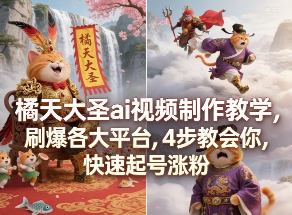 橘天大圣ai视频制作教学，刷爆各大平台，4步教会你，快速起号涨粉-智云网创 - 网创副业项目资源站