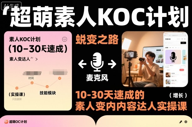 超萌素人KOC计划，10-30天速成的素人变内容达人实操课，适合想做短剧小说推文电商推广的素人入局-智云网创 - 网创副业项目资源站
