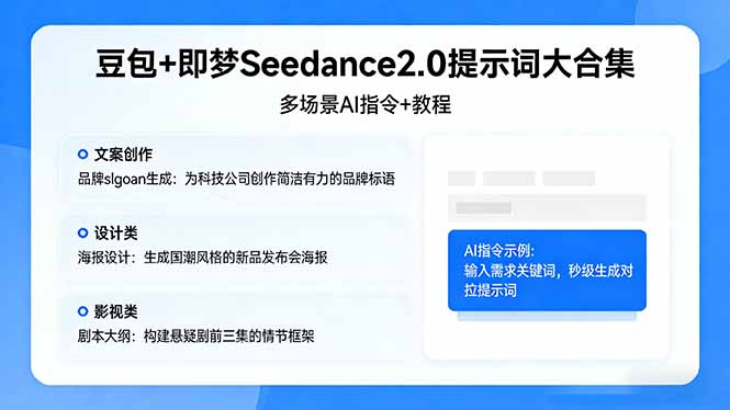 豆包+即梦Seedance2.0提示词大合集：多场景AI指令+教程，解锁文案、设计、影视高效创作-智云网创 - 网创副业项目资源站