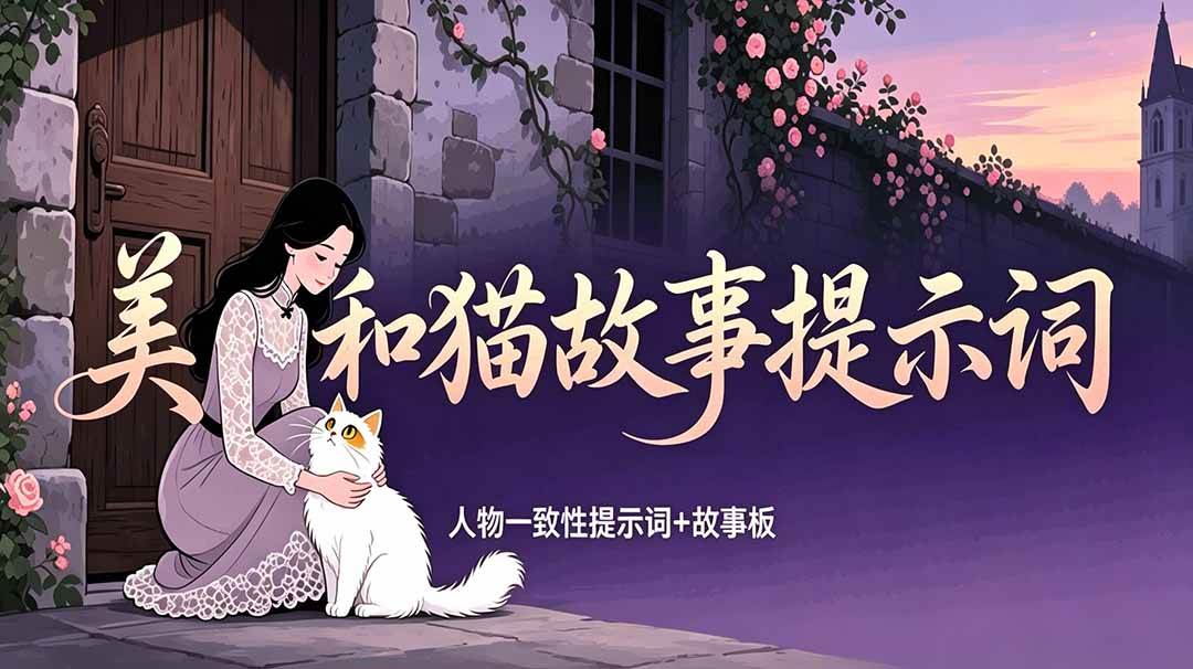 (18909期)美女和猫故事提示词,人物一致性提示词+故事板-智云网创 - 网创副业项目资源站