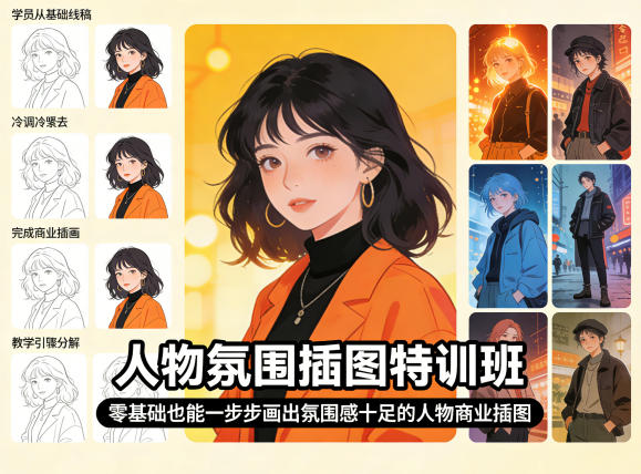 人物氛围插图特训班,零基础也能一步步画出氛围感十足的人物商业插图-智云网创 - 网创副业项目资源站