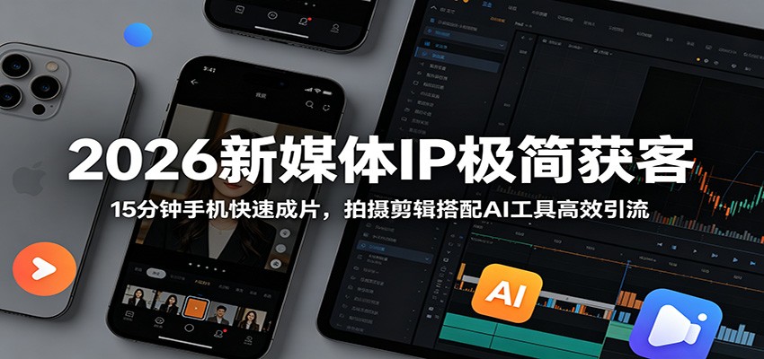 2026新媒体IP极简获客：15分钟手机快速成片，拍摄剪辑搭配AI工具高效引流-智云网创 - 网创副业项目资源站