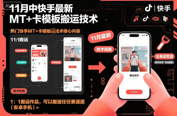 11月中快手最新MT+卡模板搬运技术，1：1搬运作品，可以搬运任何赛道（安卓手机）-智云网创 - 网创副业项目资源站
