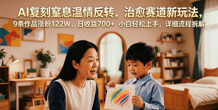 AI复刻窒息温情反转,治愈赛道新玩法,9条作品涨粉122W,日收益700+ 小白轻松上手,详细流程拆解-智云网创 - 网创副业项目资源站