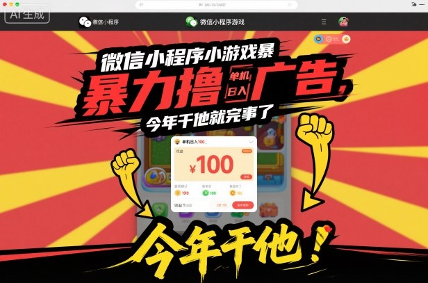 微信小程序小游戏暴力撸广告，单机日入100，今年干他就完事了-智云网创 - 网创副业项目资源站