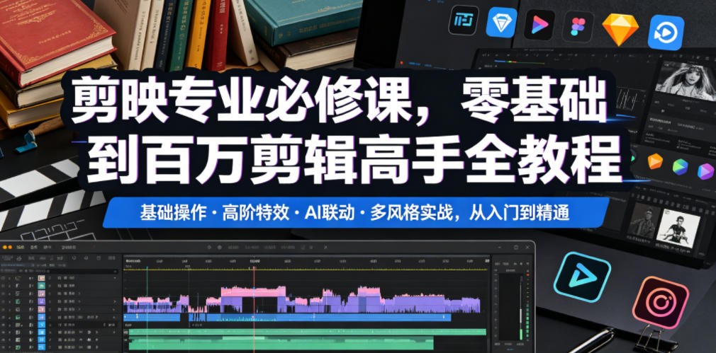 剪映专业必修课,零基础到百万剪辑高手全教程,基础操作・高阶特效・AI联动・多风格实战,从入门到精通-智云网创 - 网创副业项目资源站