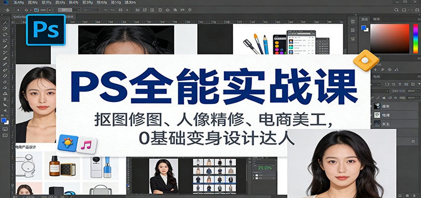 PS全能实战课：抠图修图、人像精修、电商美工，0基础变身设计达人-智云网创 - 网创副业项目资源站