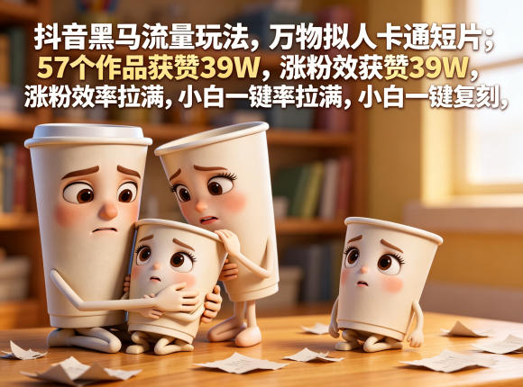 抖音黑马流量玩法,万物拟人卡通短片,57个作品获赞39W,涨粉效率拉满,小白一键复刻,保姆级拆解-智云网创 - 网创副业项目资源站
