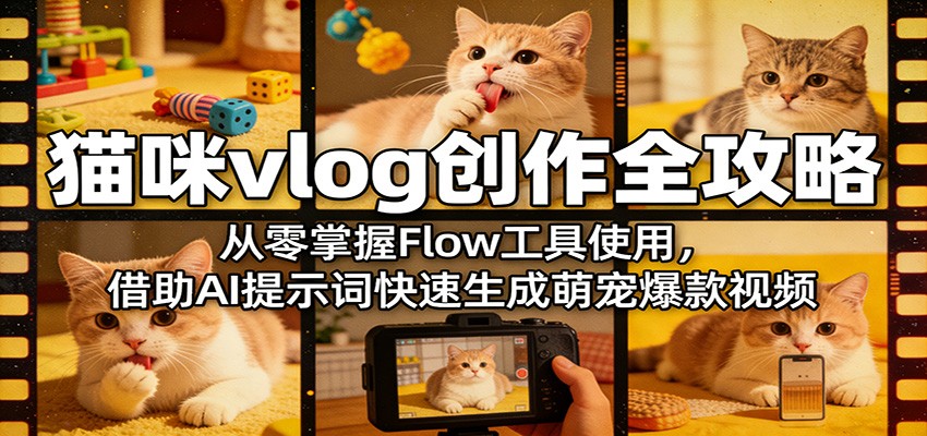 猫咪vlog创作全攻略:从零掌握Flow工具使用,借助AI提示词快速生成萌宠爆款视频-智云网创 - 网创副业项目资源站