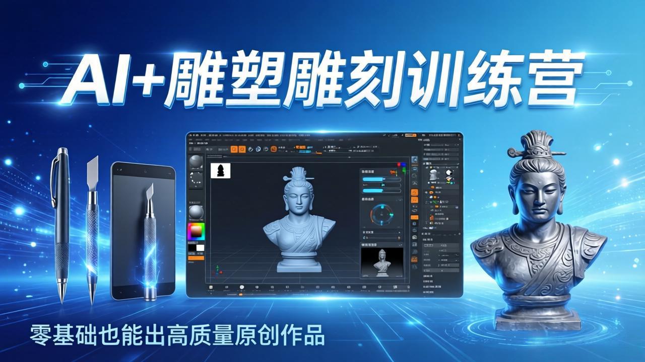 AI+雕塑雕刻训练营：从AI创作、大模型训练到3D雕刻 + 渲染，零基础也能出高质量原创作品-智云网创 - 网创副业项目资源站