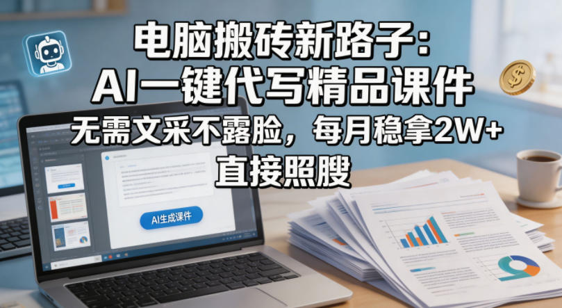 电脑搬砖新路子:AI一键代写精品课件,无需文采不露脸,每月稳拿2W+,直接照搬-智云网创 - 网创副业项目资源站