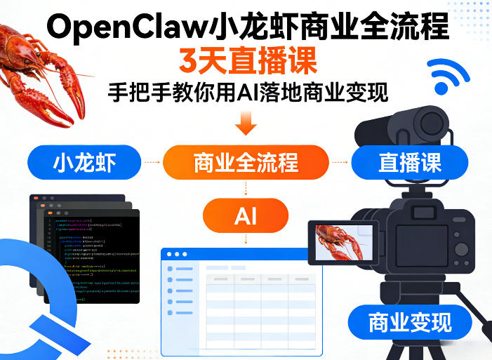 OpenClaw小龙虾商业全流程3天直播课,手把手教你用AI落地商业变现-智云网创 - 网创副业项目资源站