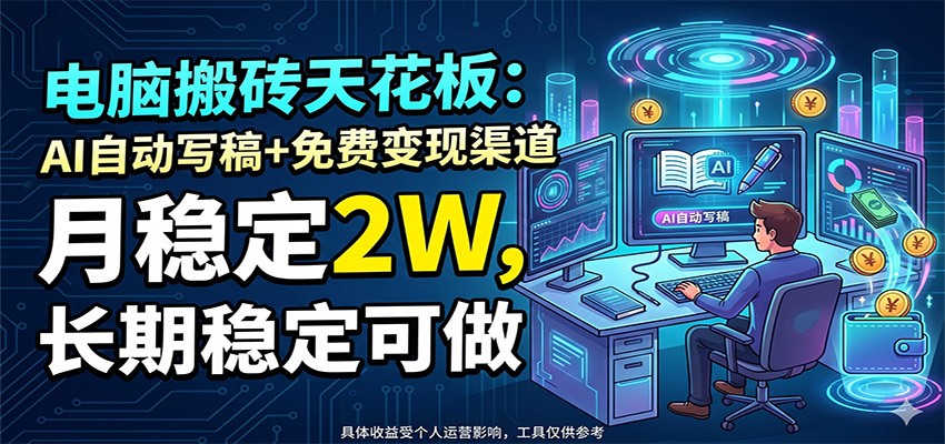 电脑搬砖天花板:AI自动写稿+免费变现渠道,月稳定2W,长期稳定可做-智云网创 - 网创副业项目资源站